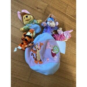 RARE Disney Store Plush Winnie The Pooh & Friends Finger Puppets Easter Egg Bag